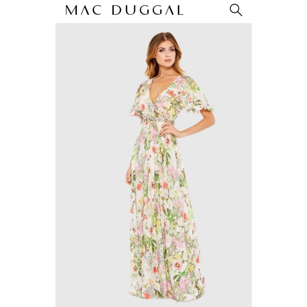 Women's Mac Duggal Floral Print Dress Size 14 White Multi